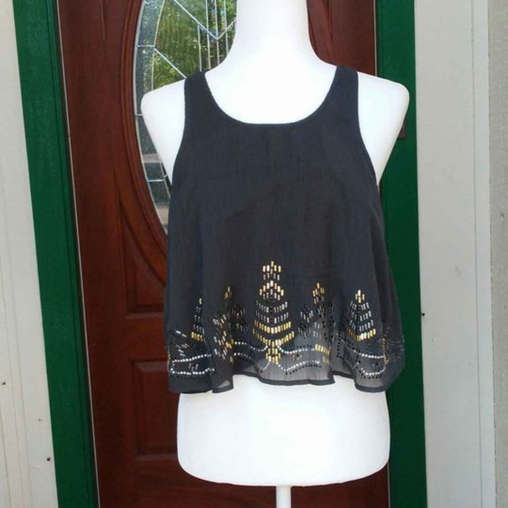Hollister Charcoal Color Beaded Crop Top Size M